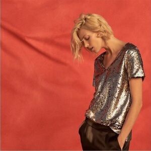 Anthropologie Vanessa Virginia Sequin V-Neck Top